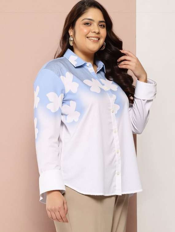 women floral print long sleeve collared shirt