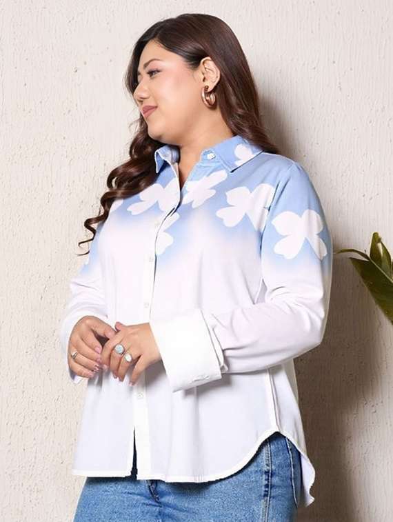 women floral print long sleeve collared shirt