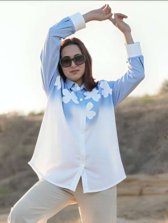 women floral print long sleeve collared shirt