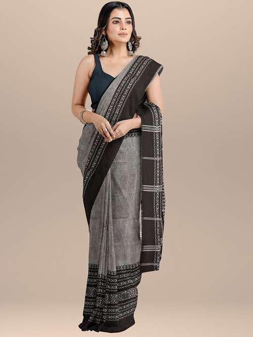 women solid with bordered handloom saree with blouse - 22081646 -  Standard Image - 0