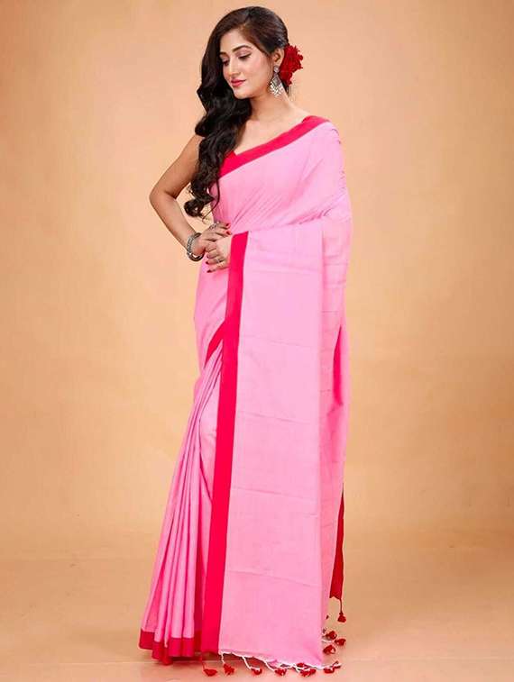 women solid handloom saree with blouse - 22081699 -  Zoom Image - 0