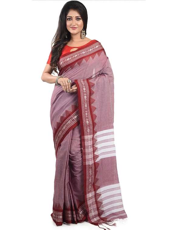 women solid with bordered handloom saree with blouse