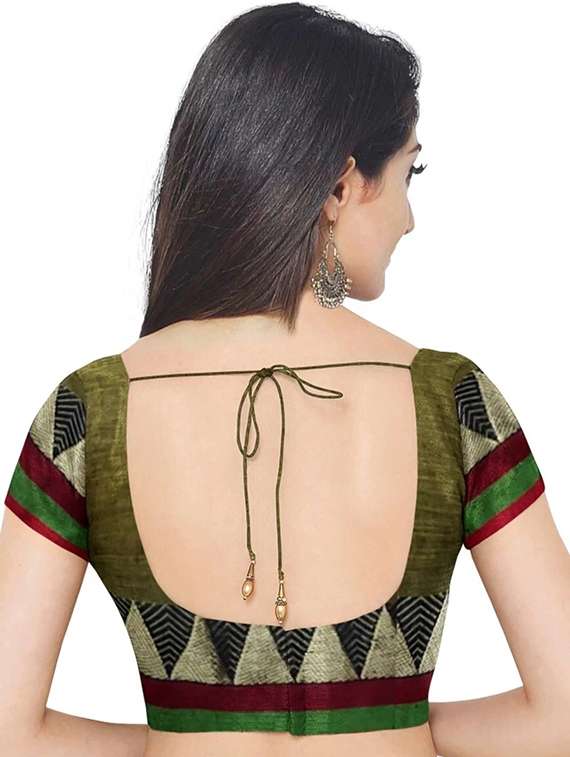 women solid with bordered handloom saree with blouse - 22081733 -  Standard Image - 3