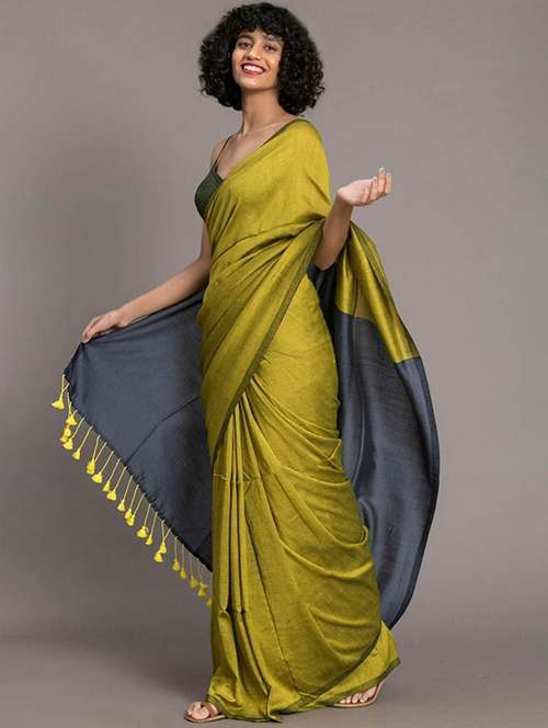 women solid handloom saree with blouse - 22081760 -  Standard Image - 0
