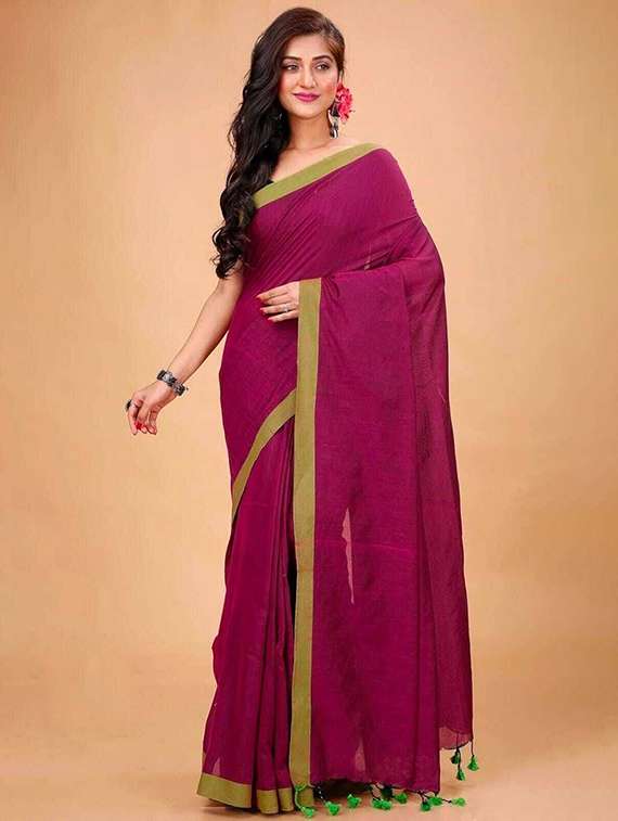 women solid handloom saree with blouse