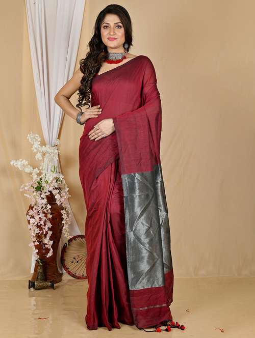 women solid handloom saree with blouse - 22081853 - Standard Image - 0
