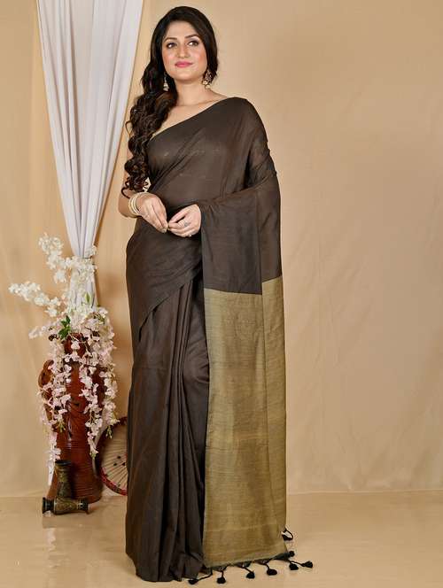 women solid handloom saree with blouse - 22081854 -  Standard Image - 0