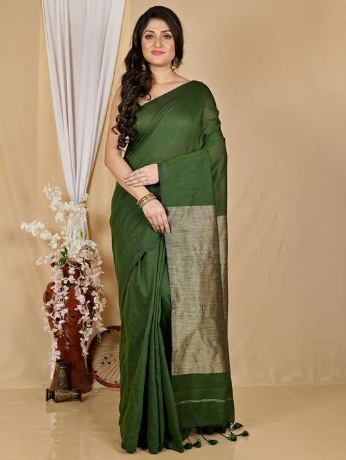 women solid handloom saree with blouse - 22081855 - Standard Image - 0
