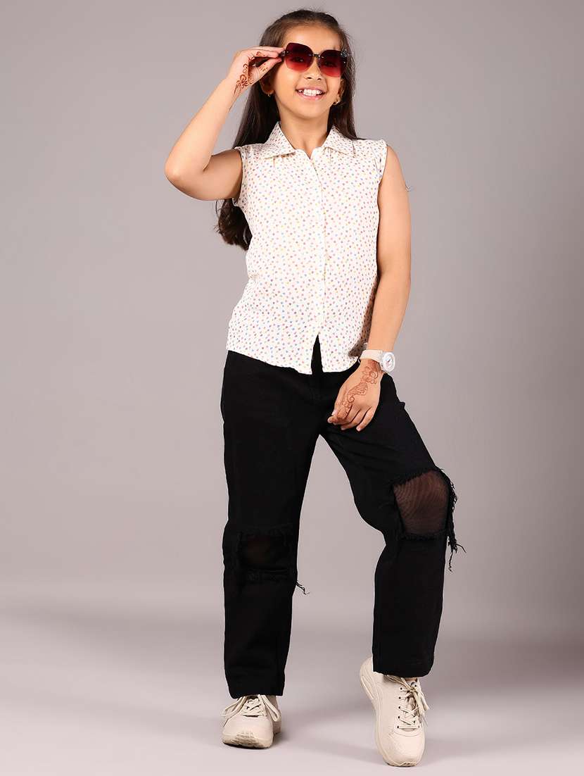 girls printed collared sleeveless top - 22082145 -  Standard Image - 5