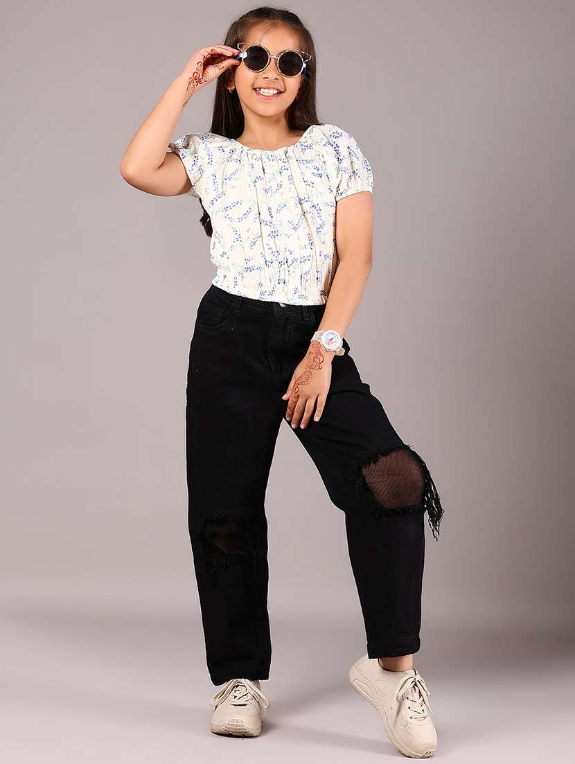 girls printed puff sleeve top - 22082146 -  Standard Image - 5