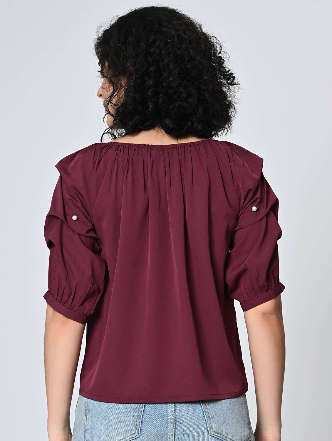 women solid puff sleeve regular top - 22082154 -  Standard Image - 3