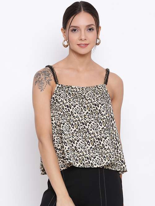 women animal print shoulder strap a-line top - 22082155 - Standard Image - 0