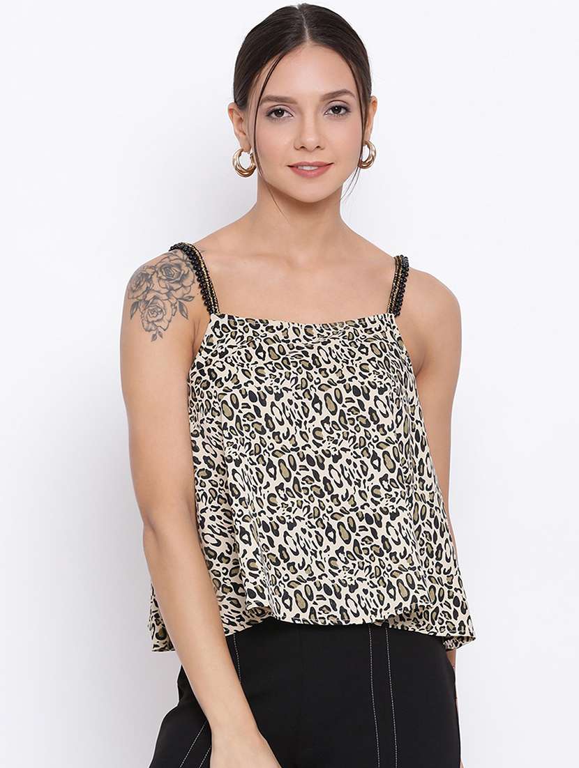 women animal print shoulder strap a-line top - 22082155 - Zoom Image - 0