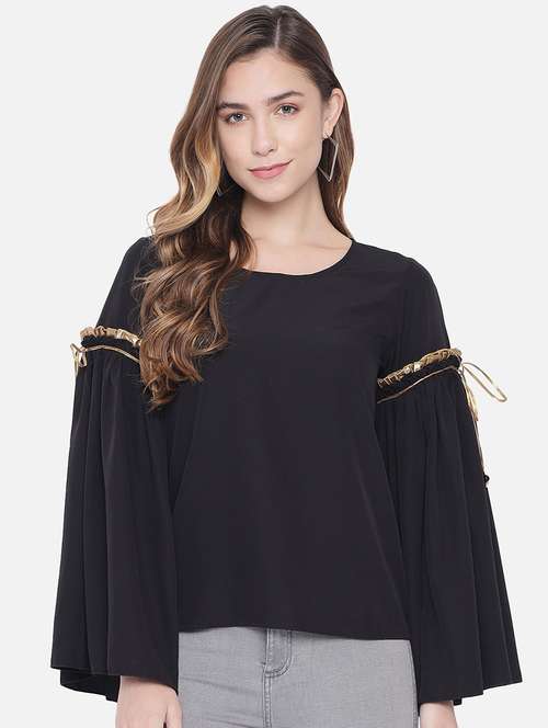 women solid round neck bell slevee regular top - 22082157 - Standard Image - 0
