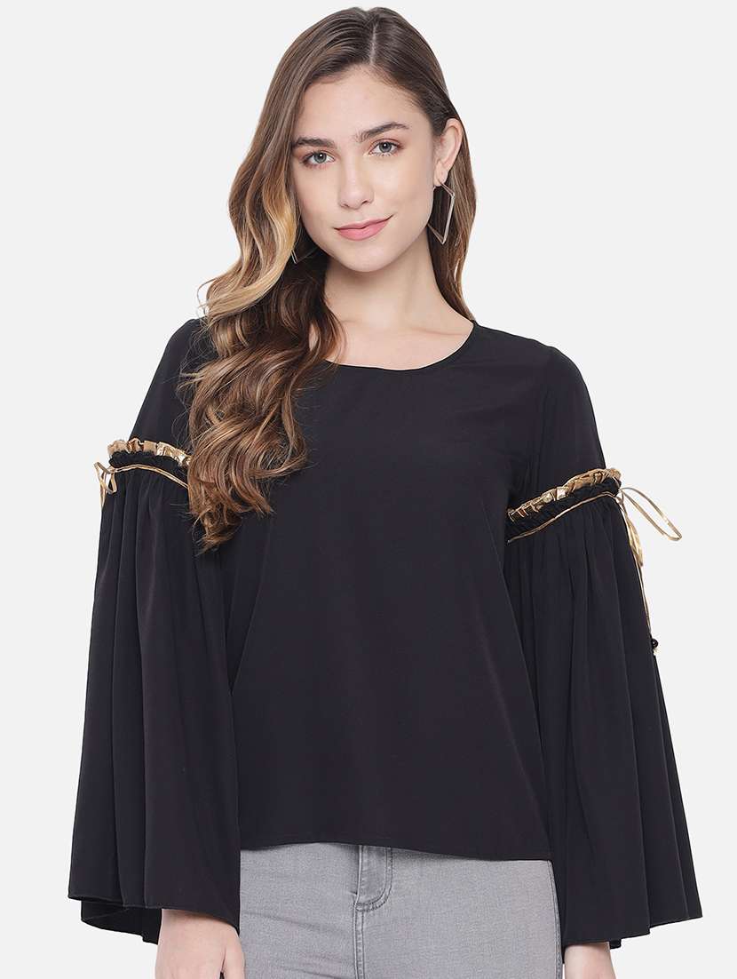 women solid round neck bell slevee regular top - 22082157 - Zoom Image - 0