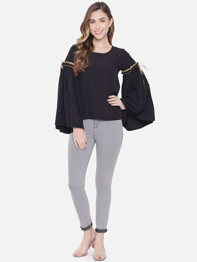 women solid round neck bell slevee regular top - 22082157 - Standard Image - 5