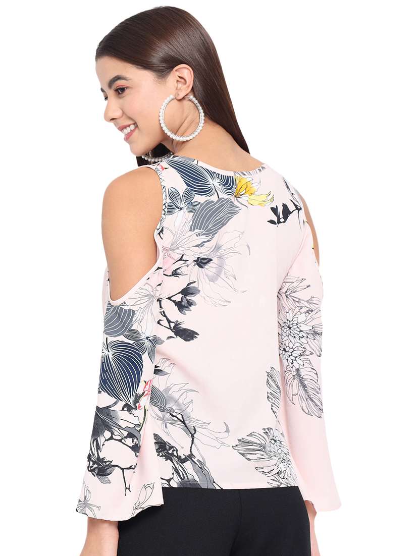 women printed tie-up neck cold shoulder regular top - 22082158 - Standard Image - 3