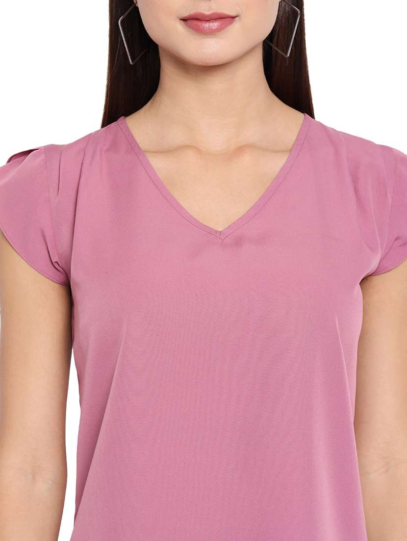 women solid cap sleeves regular top - 22082159 - Standard Image - 3