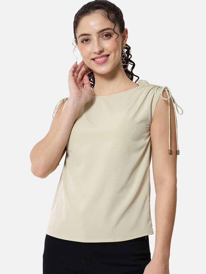 women solid boat neck sleeveless regular top