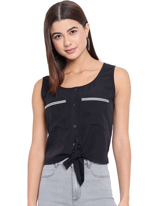 women black sleeveless knot detailed top - 22082168 -  Standard Image - 0