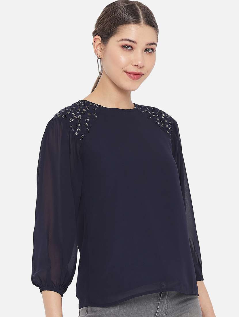 women solid puff sleeve regular top - 22082174 - Standard Image - 3