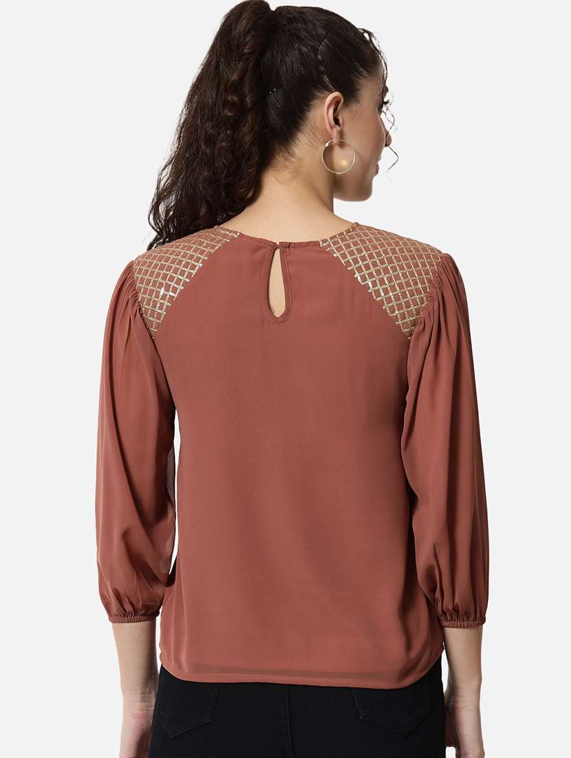 women solid puff sleeve regular top - 22082175 -  Standard Image - 3