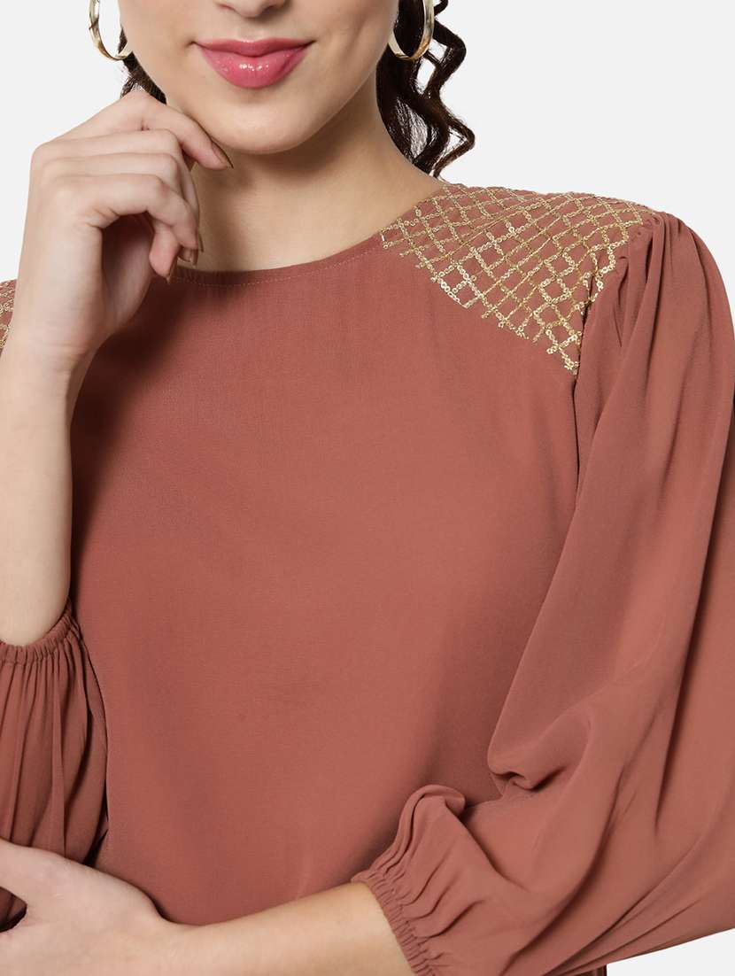 women solid puff sleeve regular top - 22082175 -  Standard Image - 5