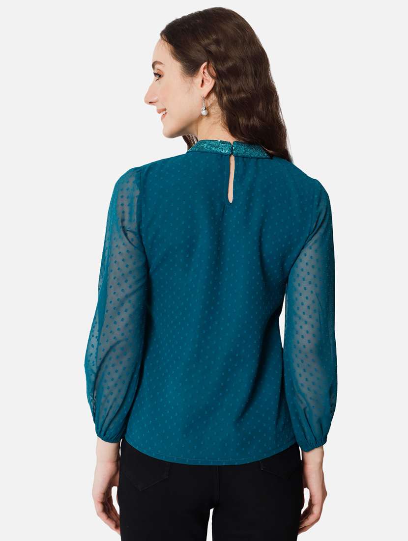 women teal choker neck puff sleeve regular top - 22082176 -  Standard Image - 3