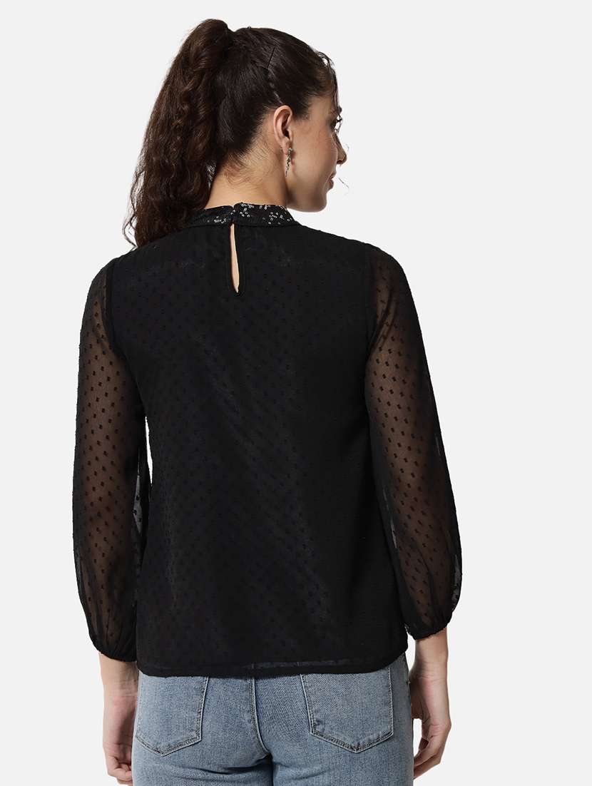 women black solid choker neck puff sleeve regular top - 22082177 - Standard Image - 3