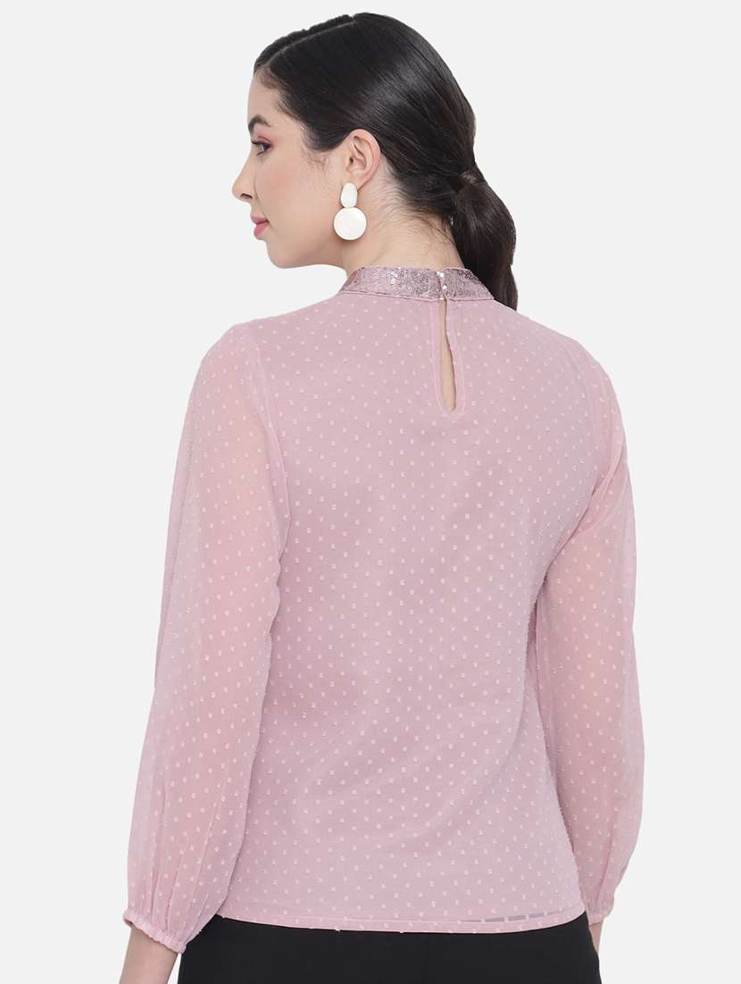 women solid choker neck puff sleeve regular top - 22082179 - Standard Image - 3