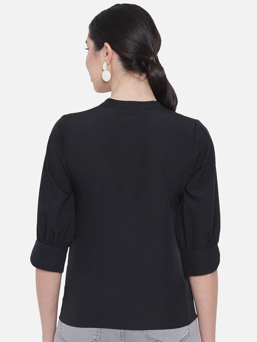 women solid mandarin neck ruffle detailed regular top - 22082181 -  Standard Image - 3