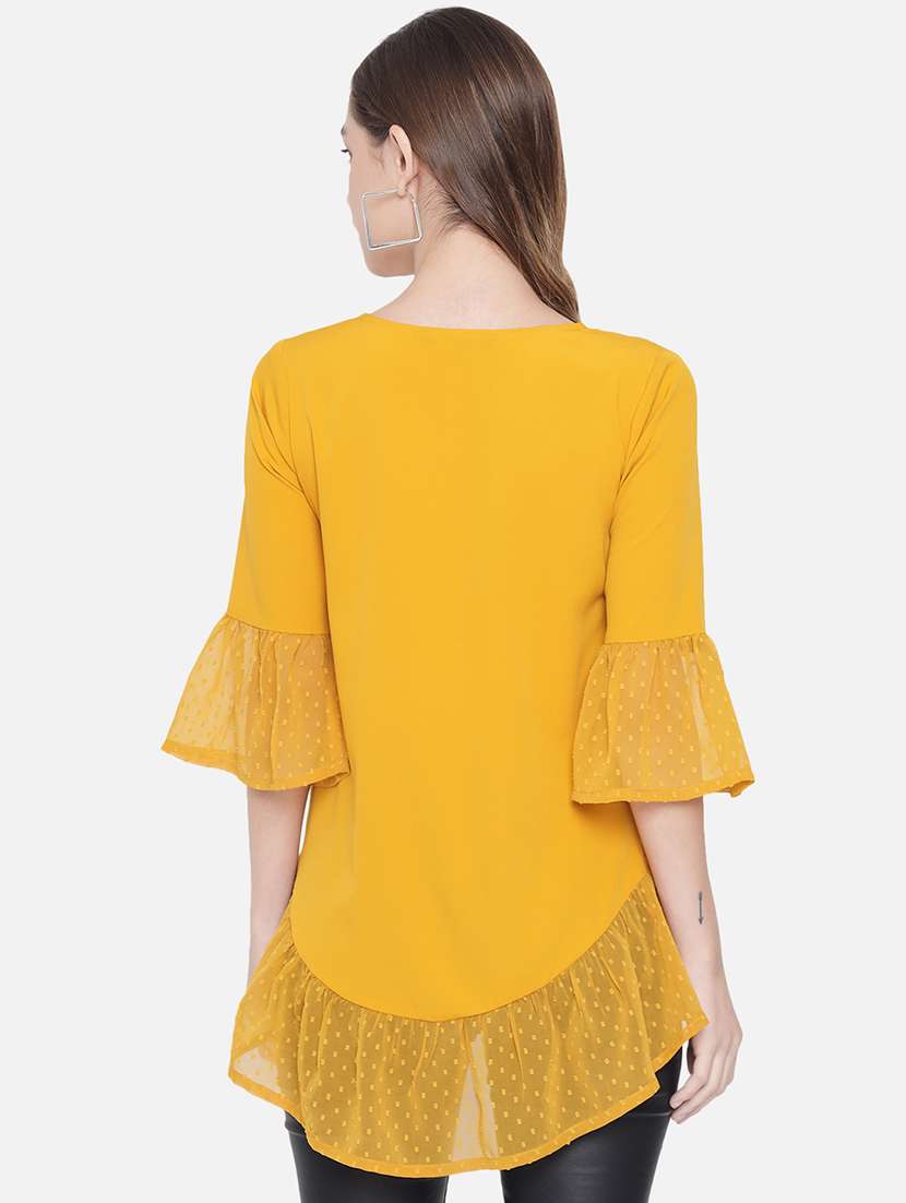 women solid bell sleeve high low top - 22082182 - Standard Image - 3