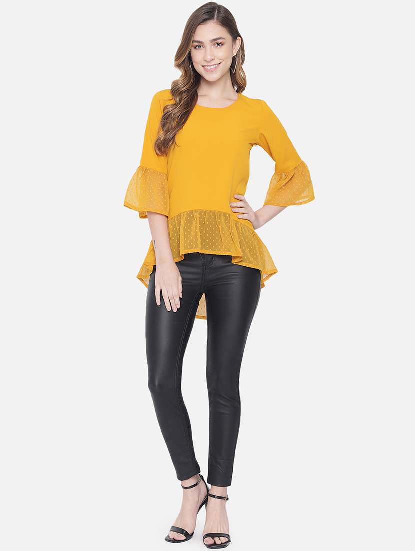 women solid bell sleeve high low top - 22082182 - Standard Image - 5
