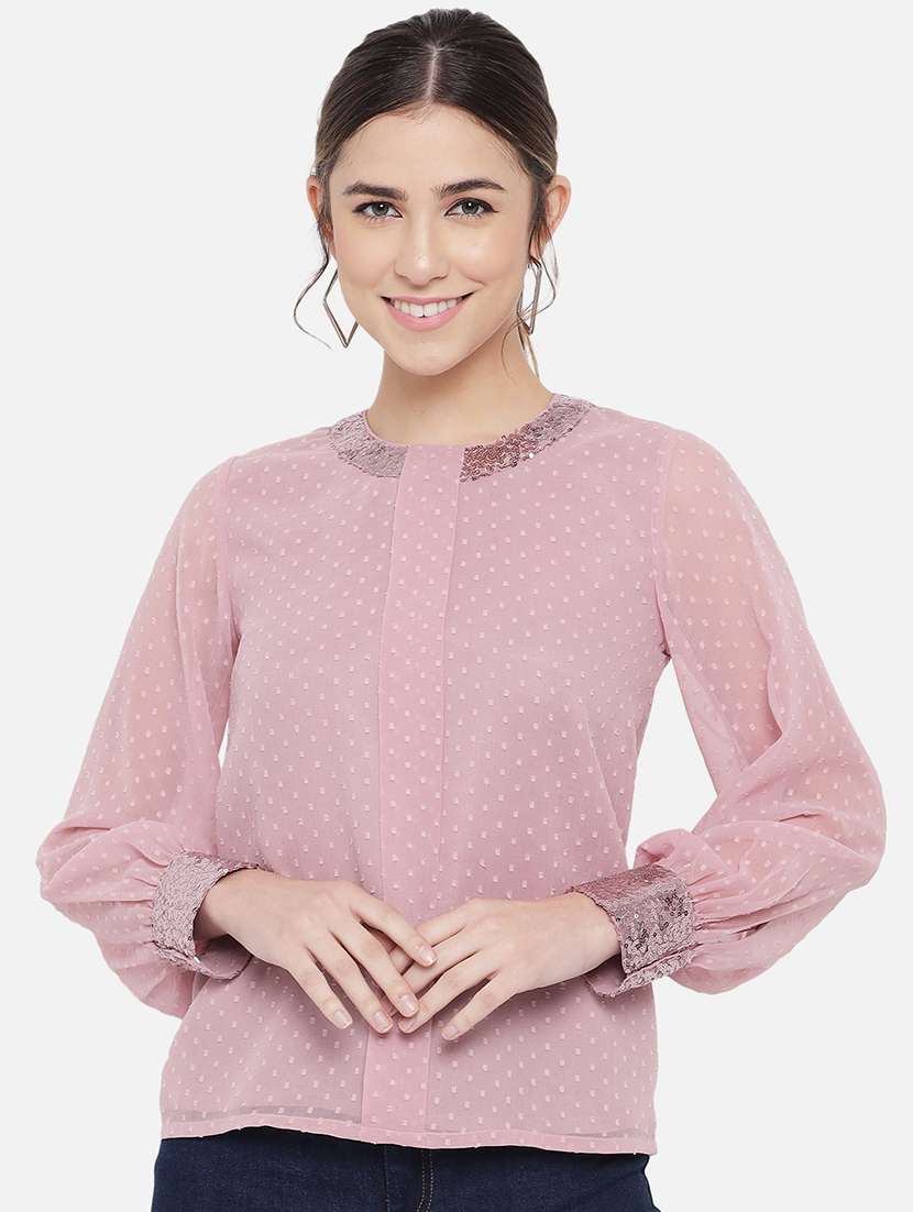women self designed puff sleeve regular top - 22082184 -  Zoom Image - 0