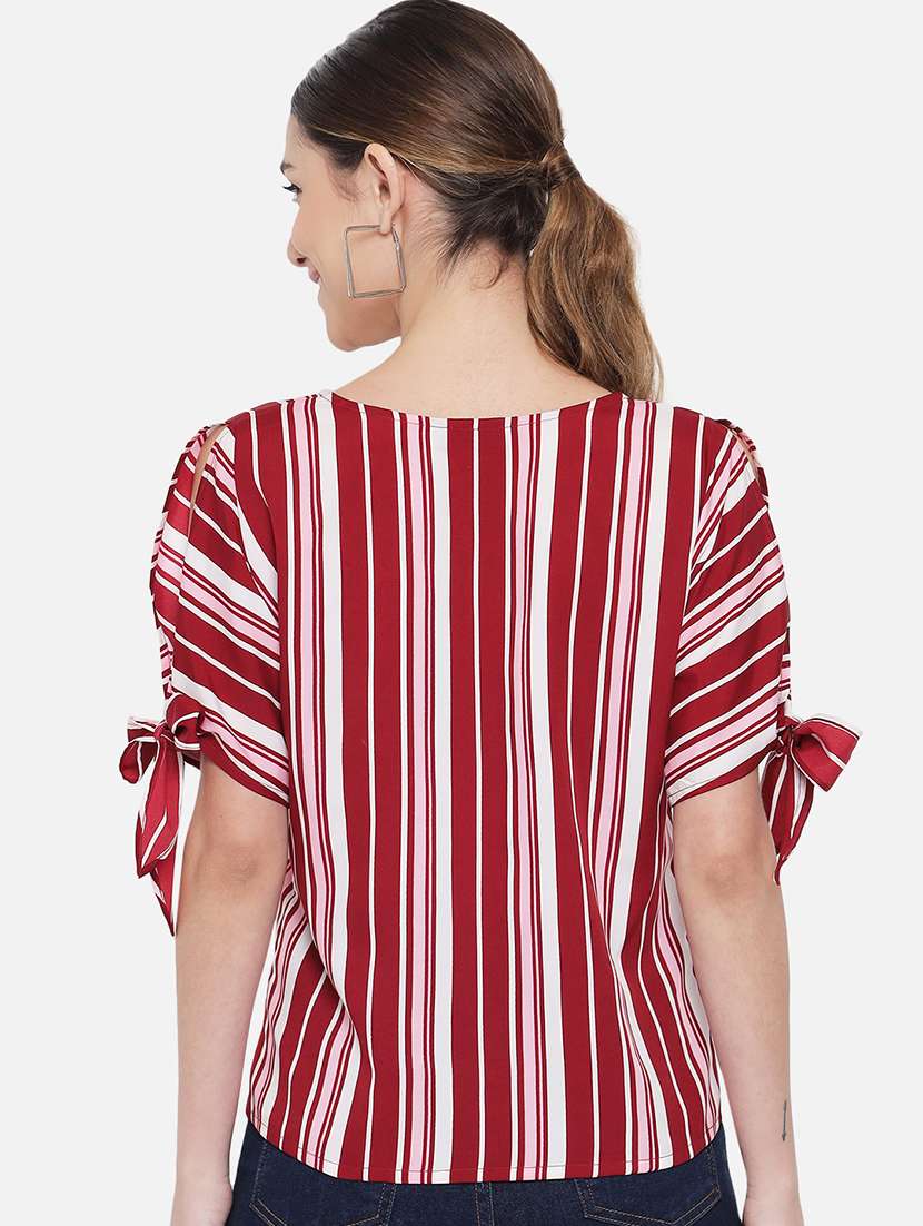 women striped short sleeve regular top - 22082185 - Standard Image - 3