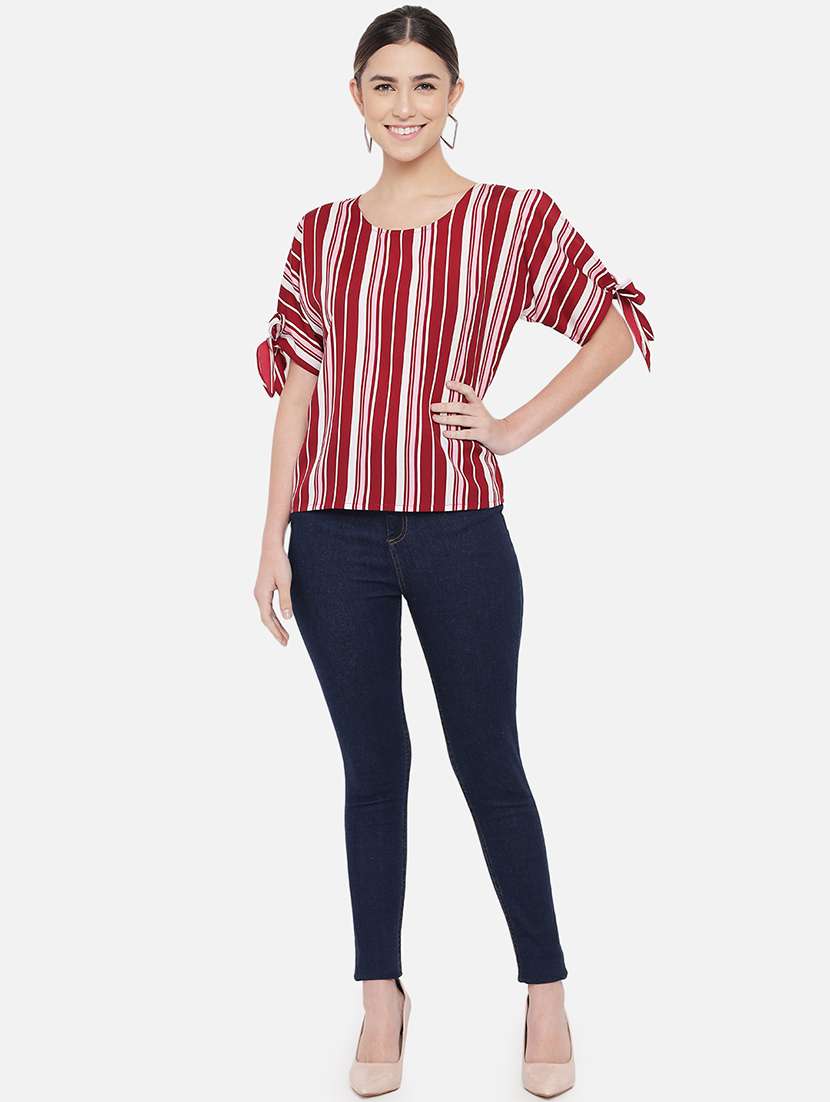 women striped short sleeve regular top - 22082185 - Standard Image - 5