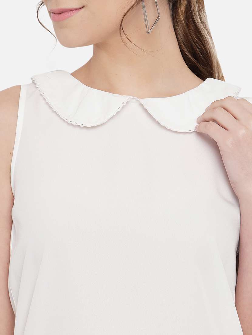 women white solid sleeveless peter pan neck regular top - 22082187 - Standard Image - 5