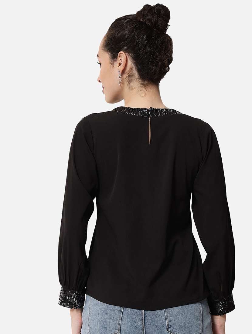 women black solid long sleeve regular top - 22082188 - Standard Image - 3