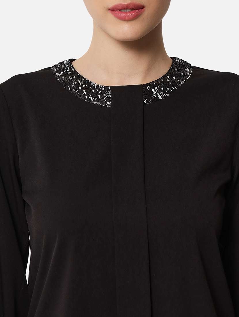 women black solid long sleeve regular top - 22082188 - Standard Image - 5