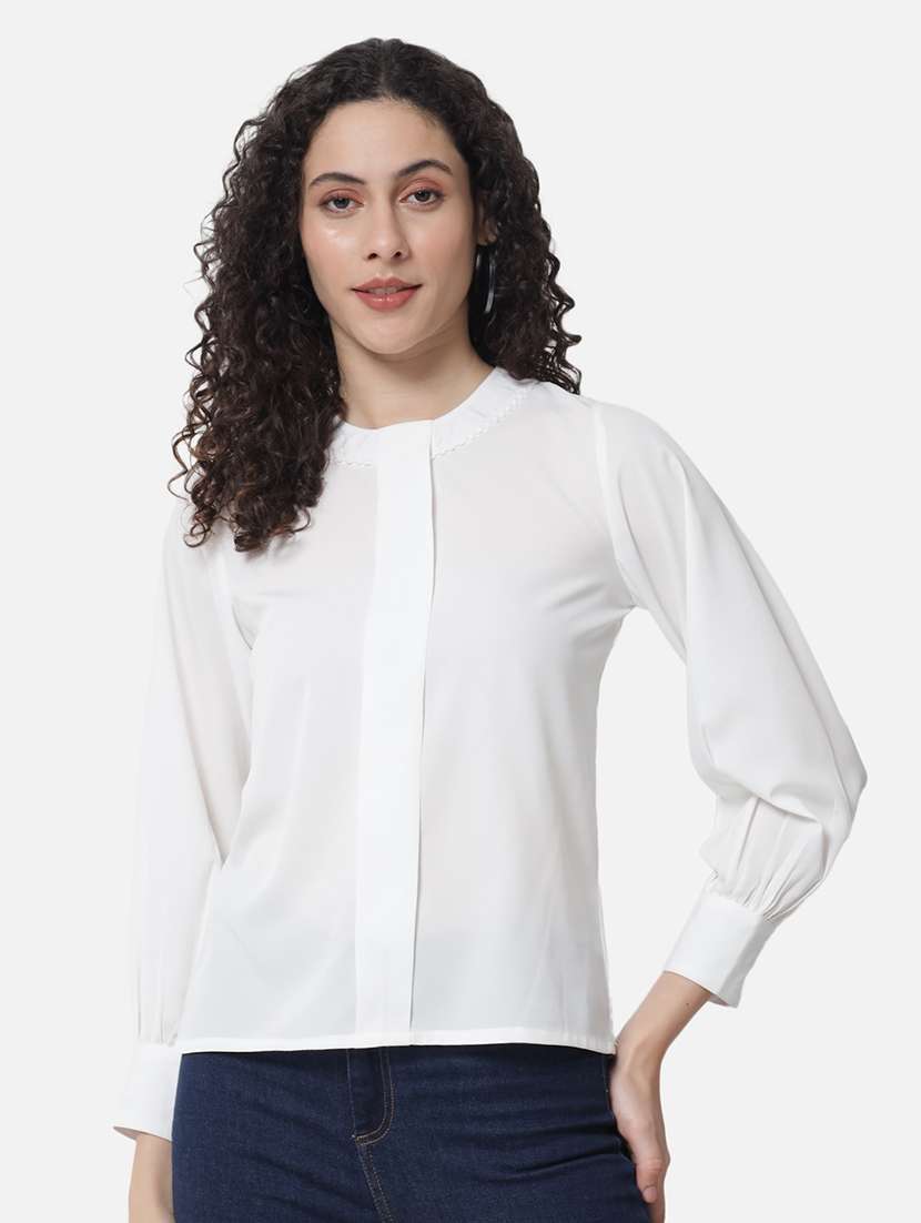 women white solid long sleeve regular top - 22082189 - Zoom Image - 0