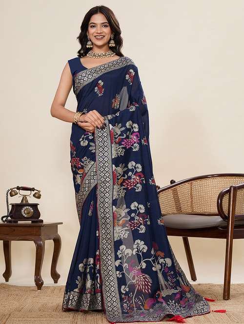 women foil printed saree with blouse - 22082212 -  Standard Image - 0