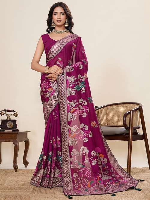 women foil printed saree with blouse - 22082216 -  Standard Image - 0