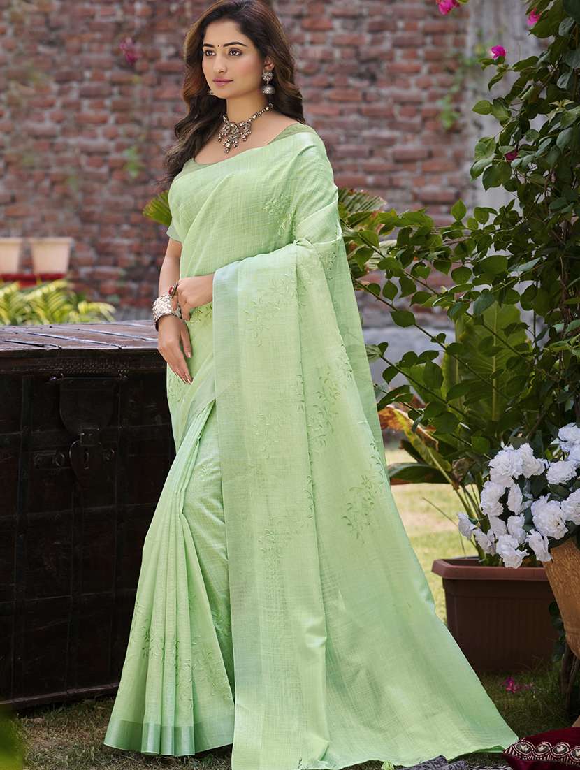 women solid with work embroidered saree with blouse