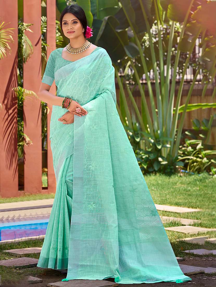 women solid with work embroidered saree with blouse