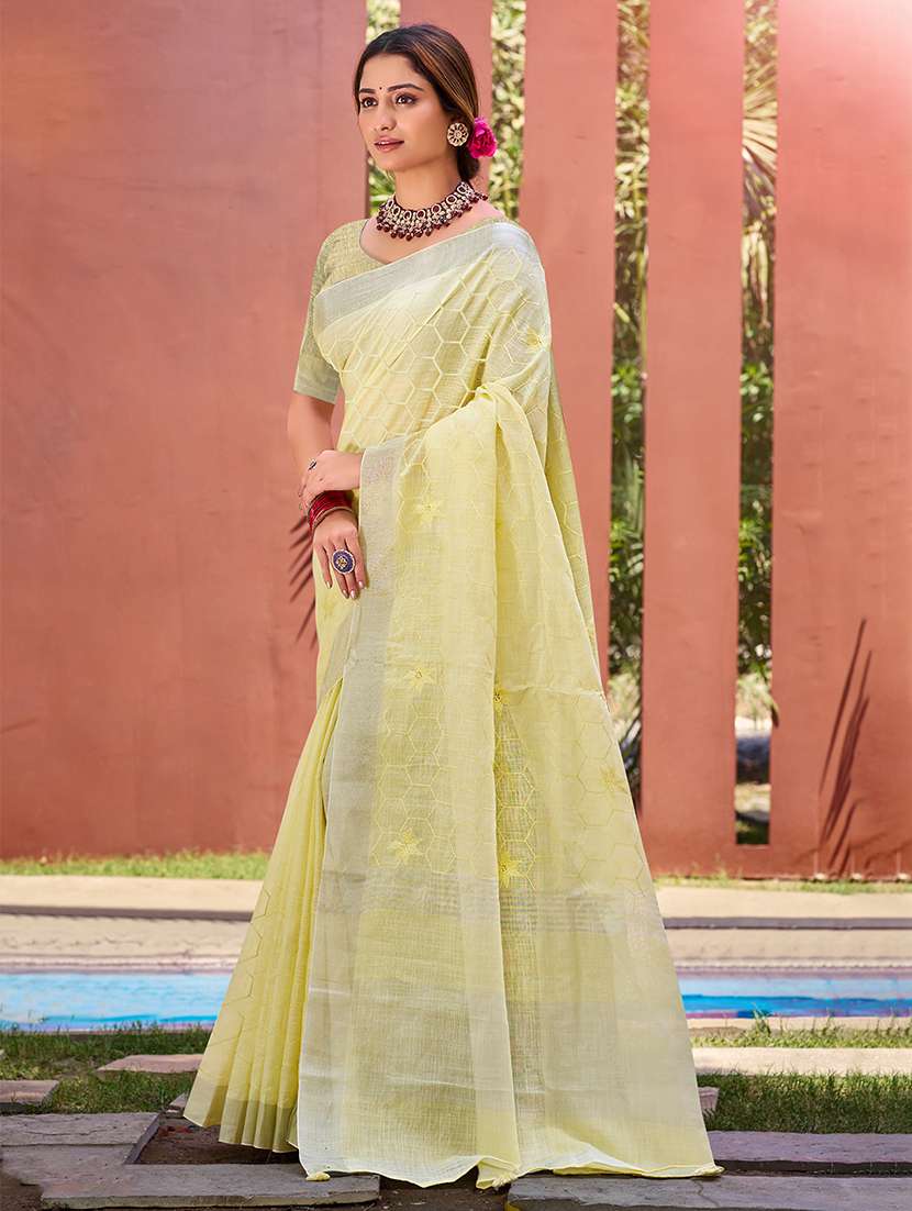 women solid with work embroidered saree with blouse