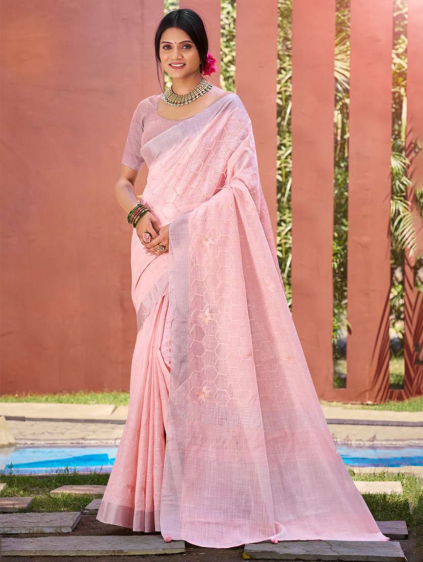 women solid with work embroidered saree with blouse