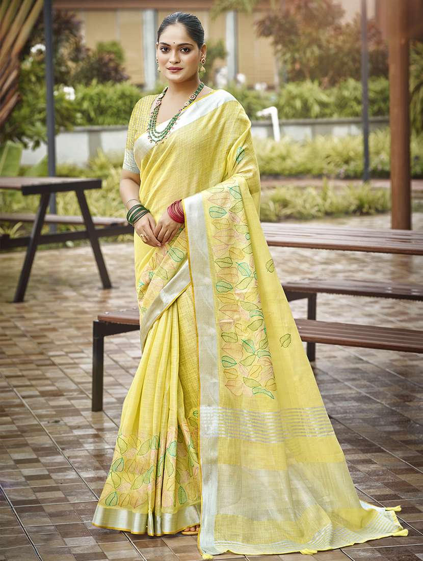 women solid with work embroidered saree with blouse