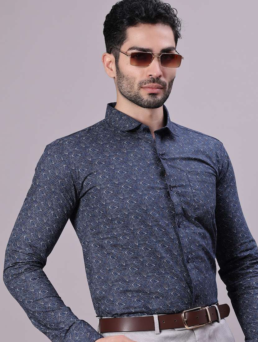 men printed long sleeve regular fit formal shirt