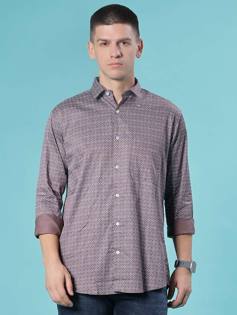 men printed long sleeve regular fit casual shirt