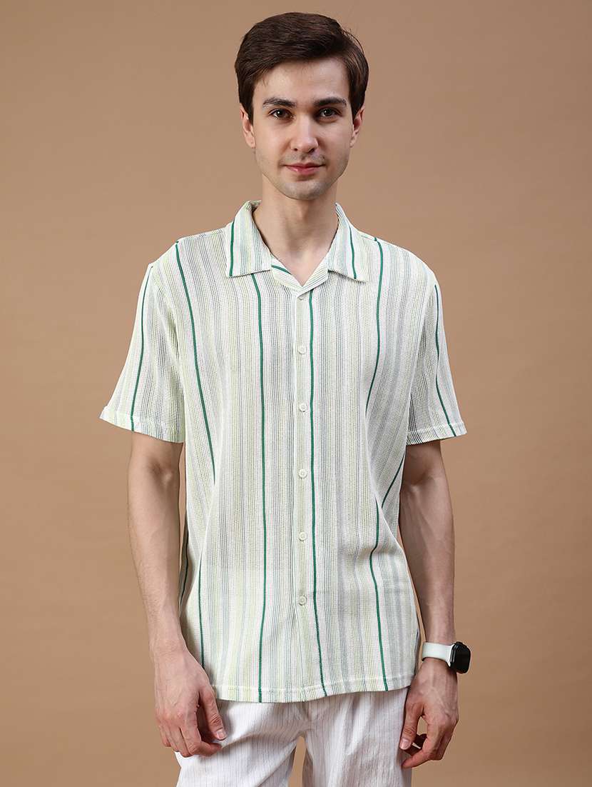 men striped short sleeve regular fit casual shirt